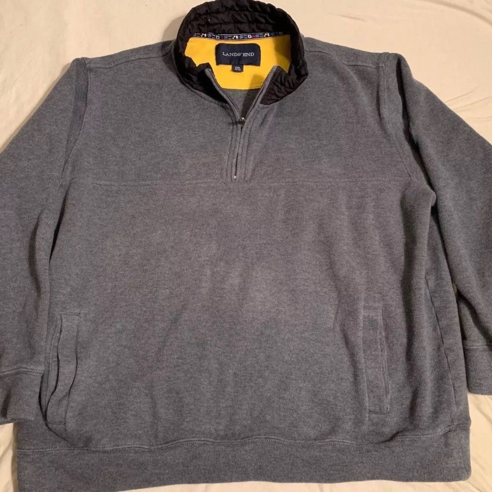 Lands End Sweater Grey Gray XXL 50-52 Half Zip Men
